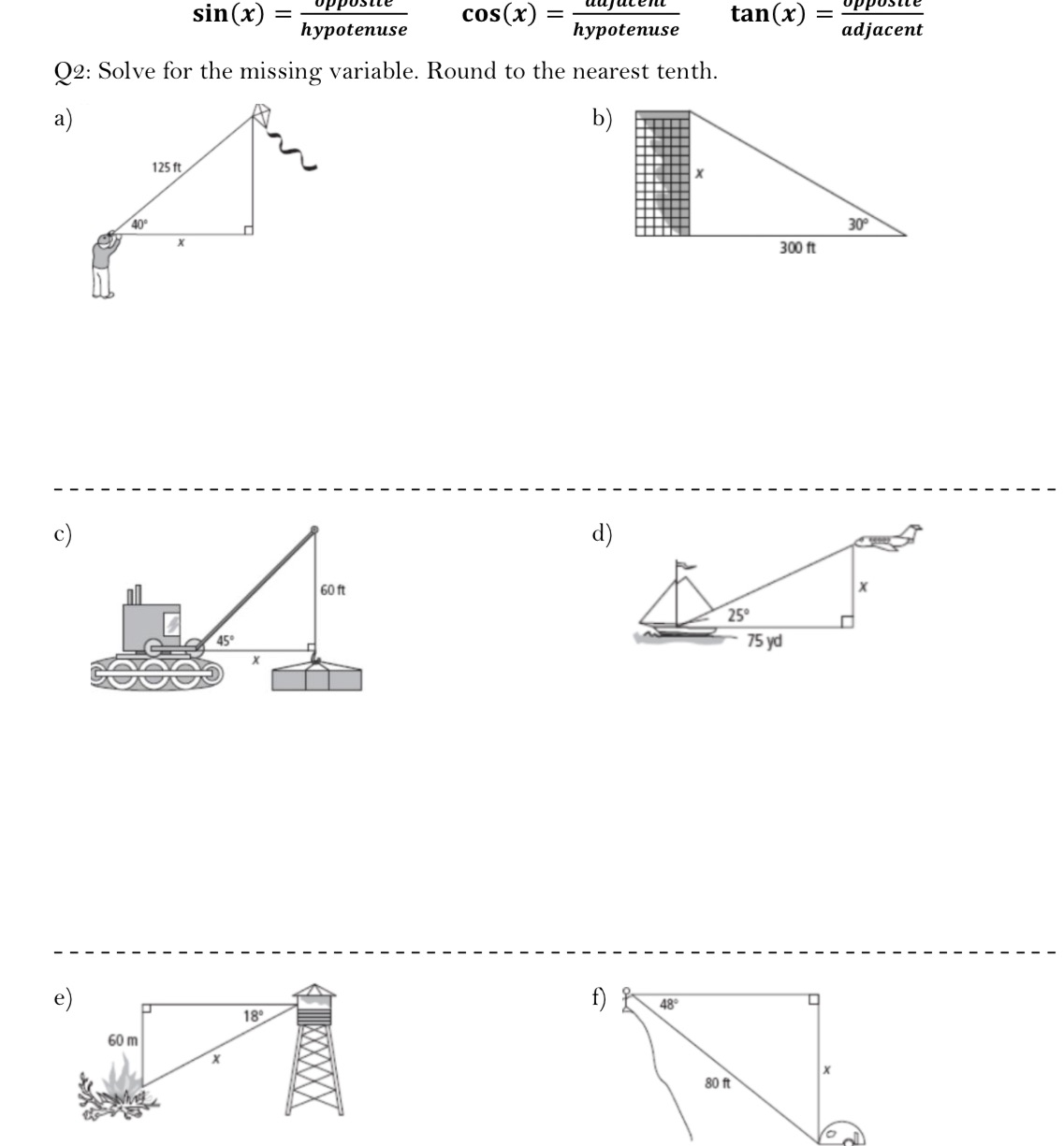 sin (X) = hypotenuse COS(X) = tan(x) = hypotenuse