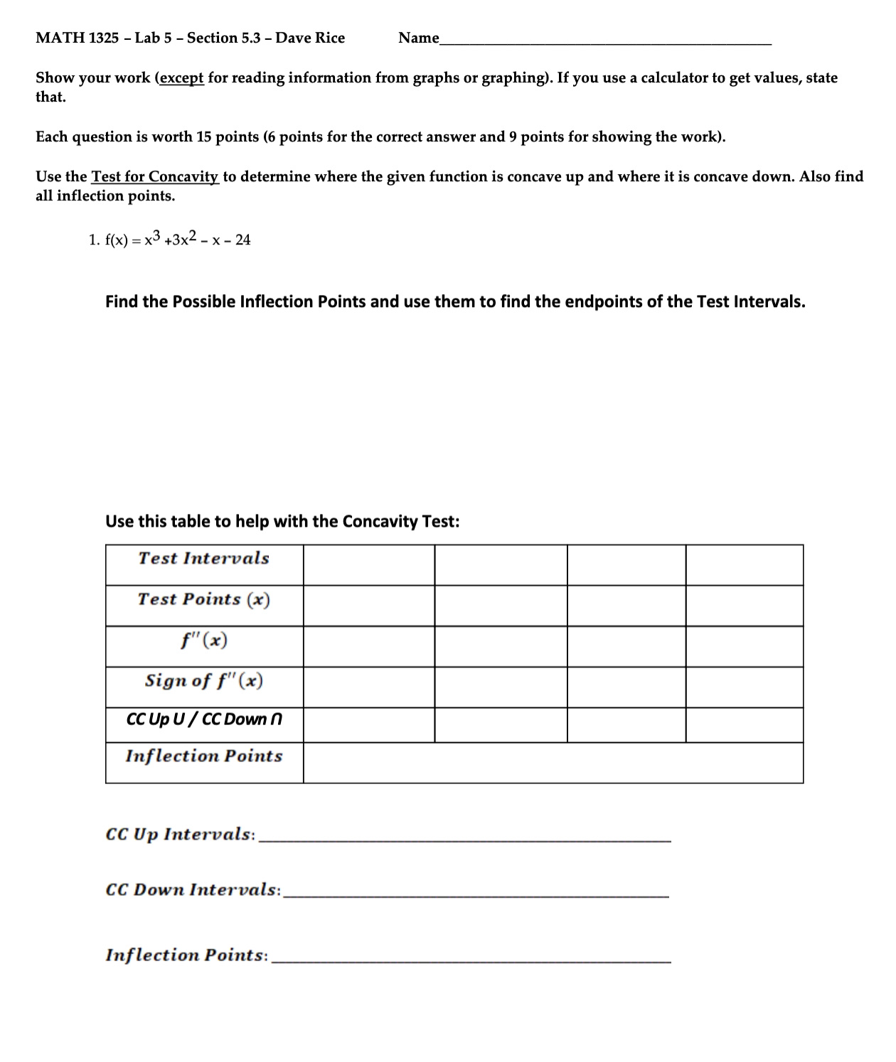 MATH 1325 - Lab 5 - Section 5.3 - Dave Rice Name_