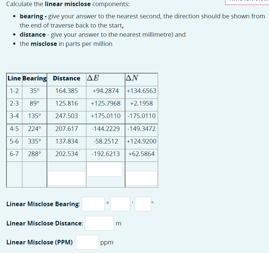 Calculate the linear misclose components: -