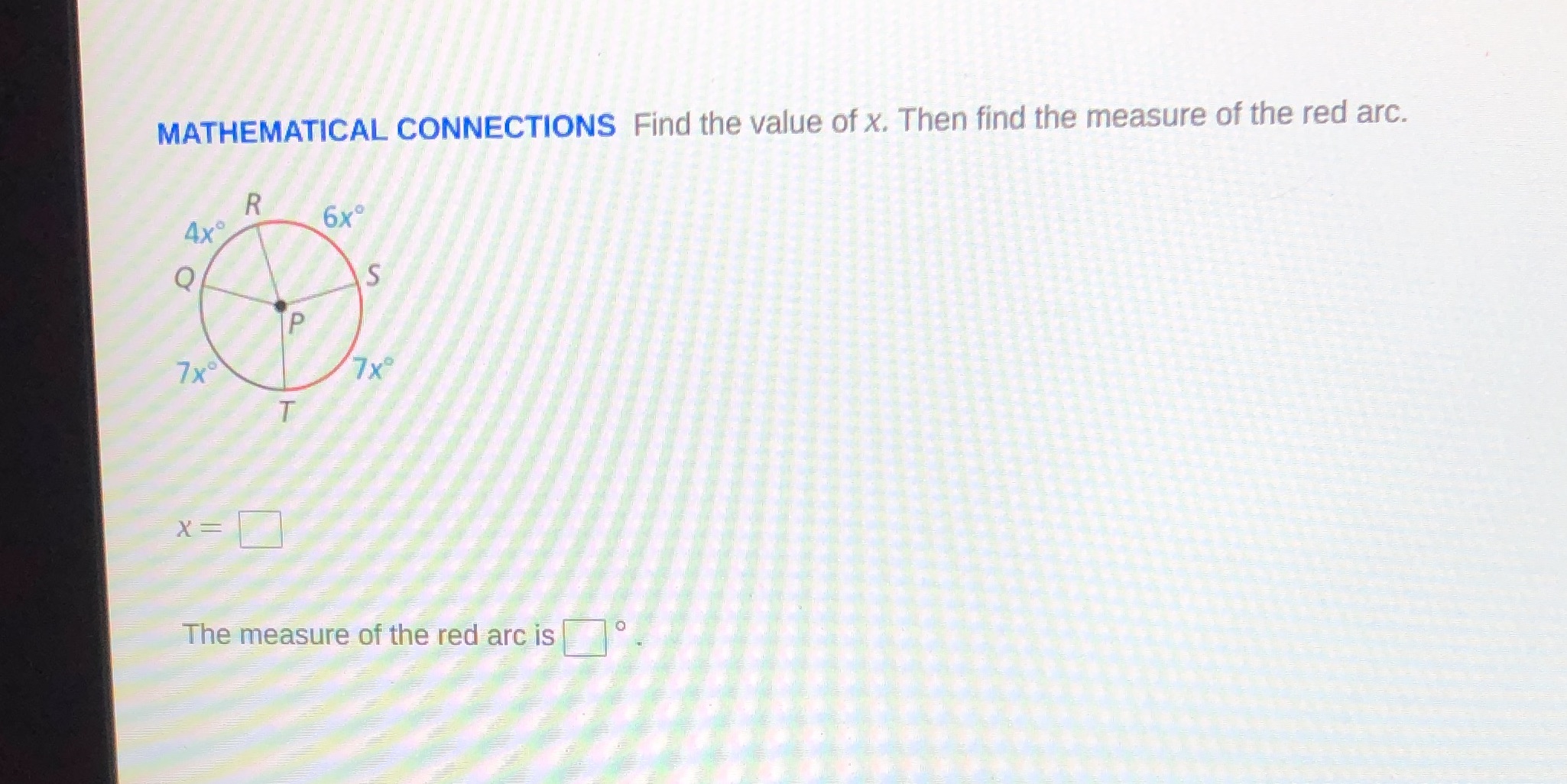 MATHEMATICAL CONNECTIONS Find the value of x.