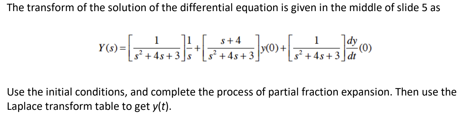 The transform of the solution of the differential