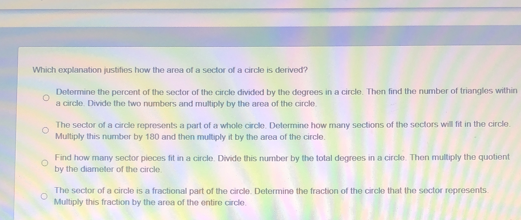 Which explanation justifies how the area of a