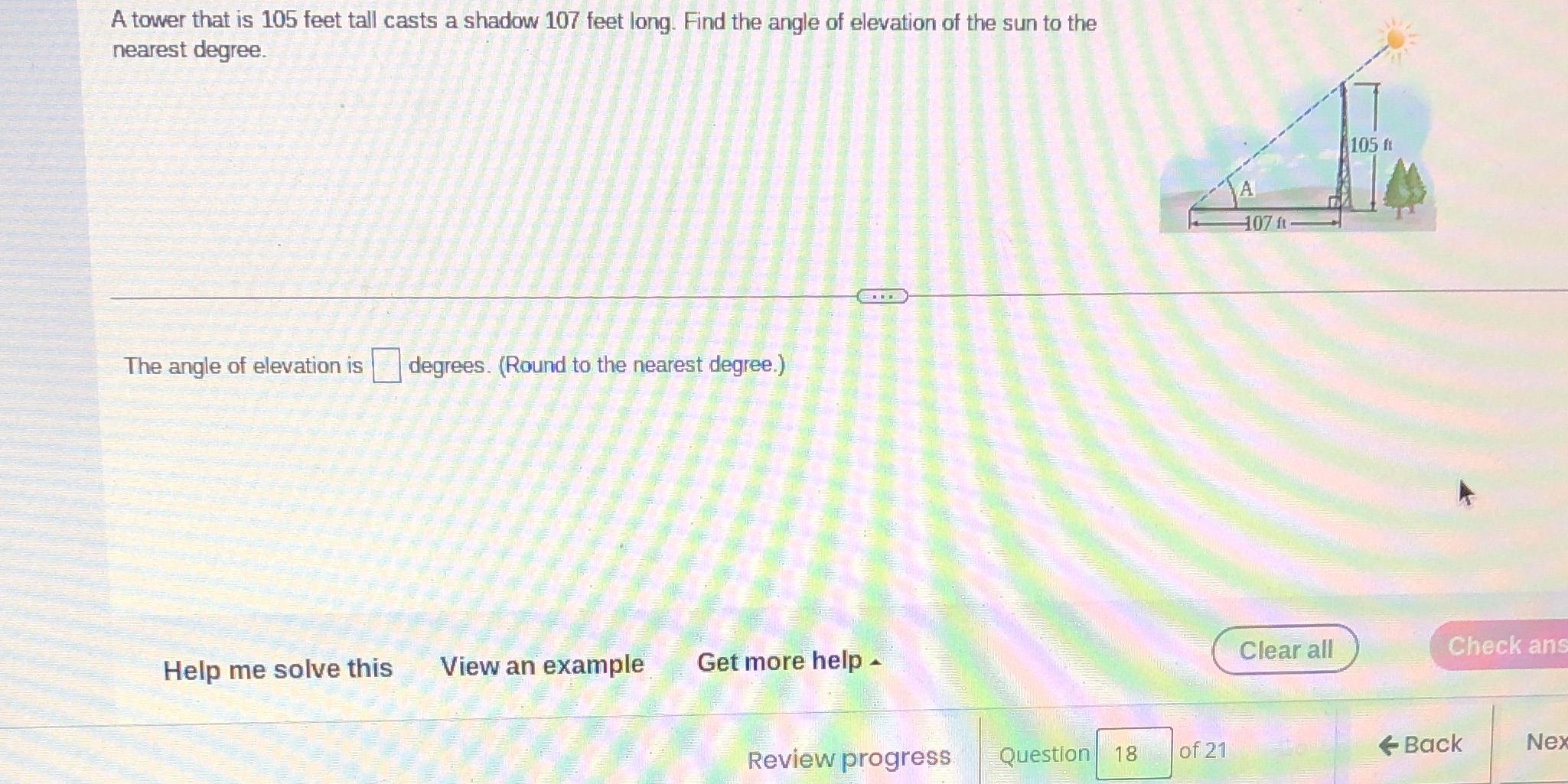 Geometry A tower that is 105 feet tall casts a