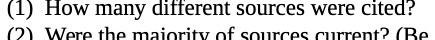 (1) How many different sources were cited? ())