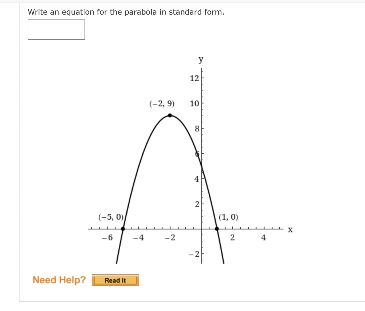 Write an equation for the parabola in standard