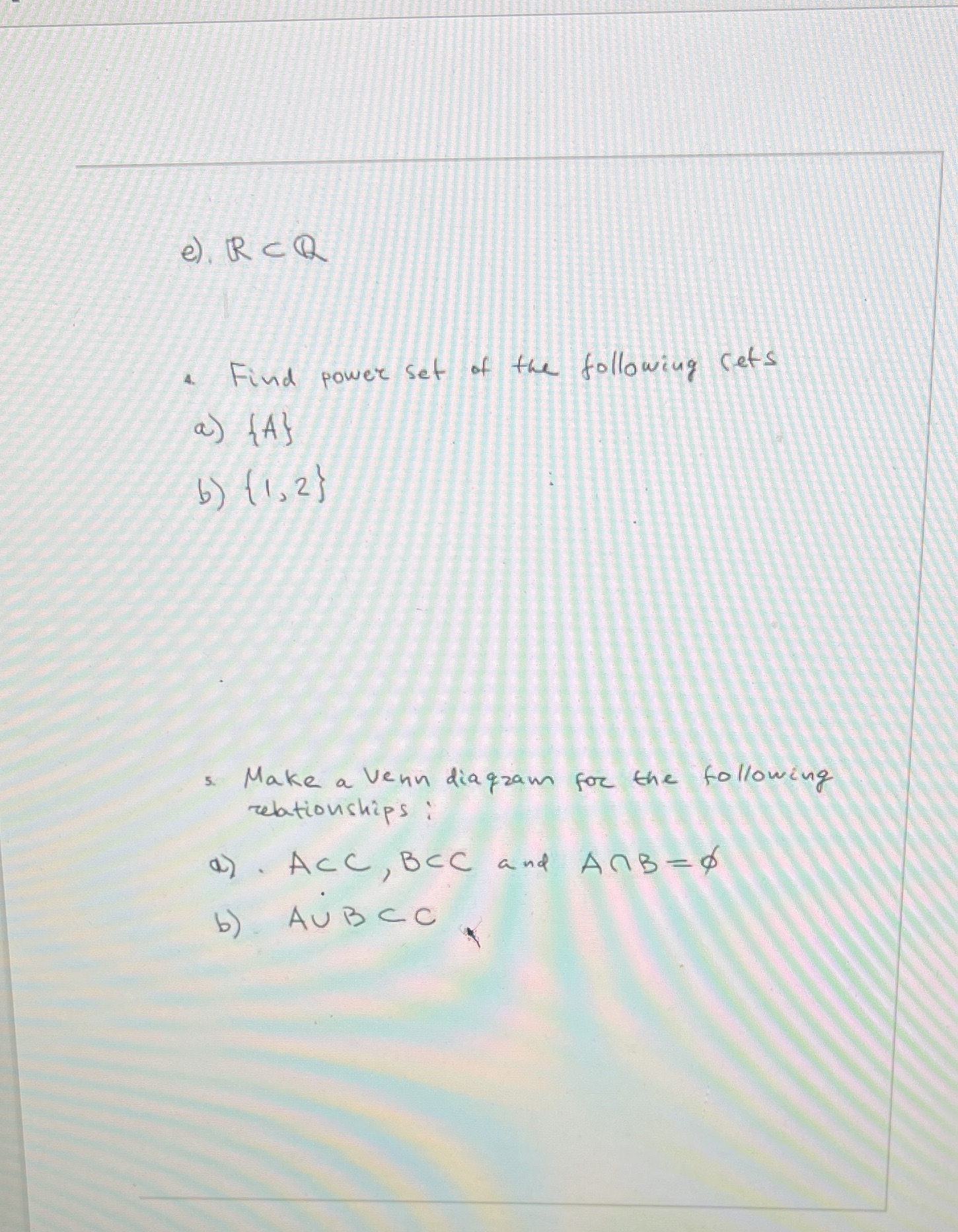 e) RcQ Find power set of the following gets a)
