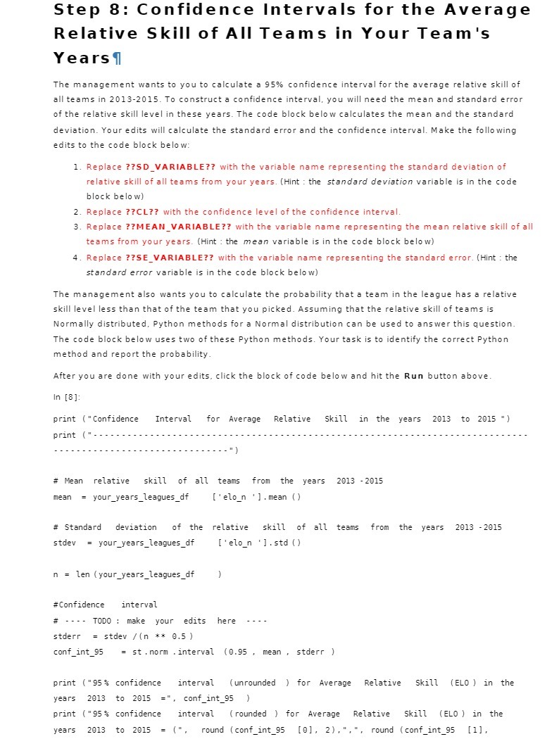 Step 8: Confidence Intervals for the Average