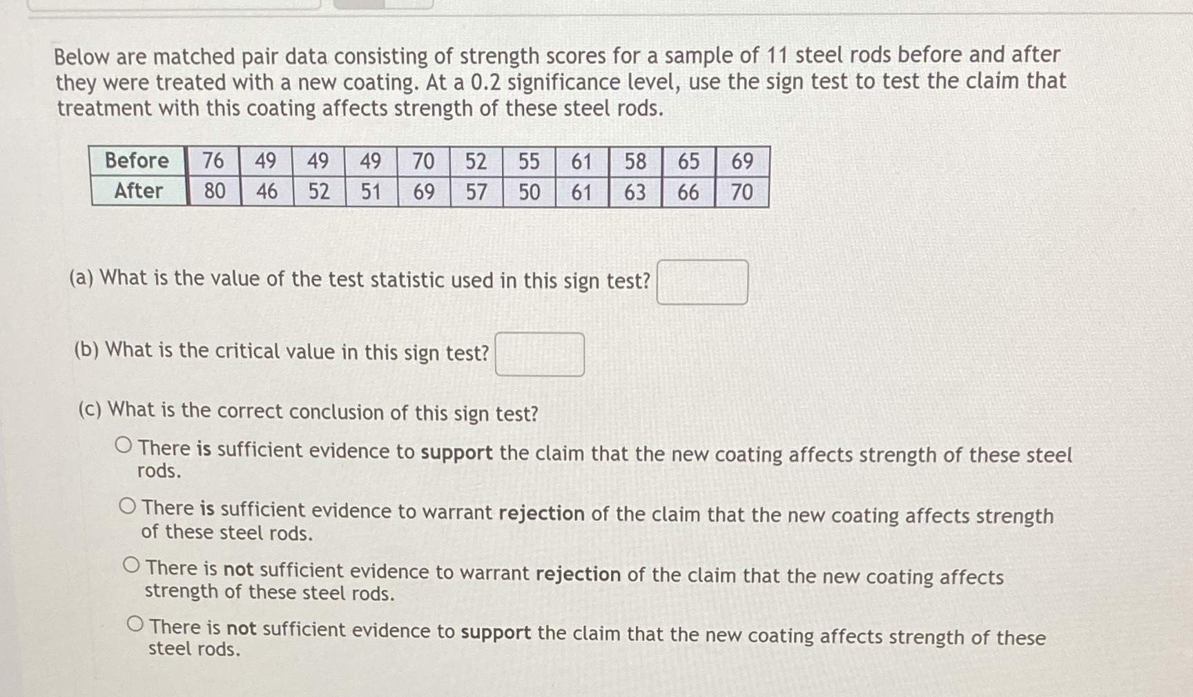 Below are matched pair data consisting of