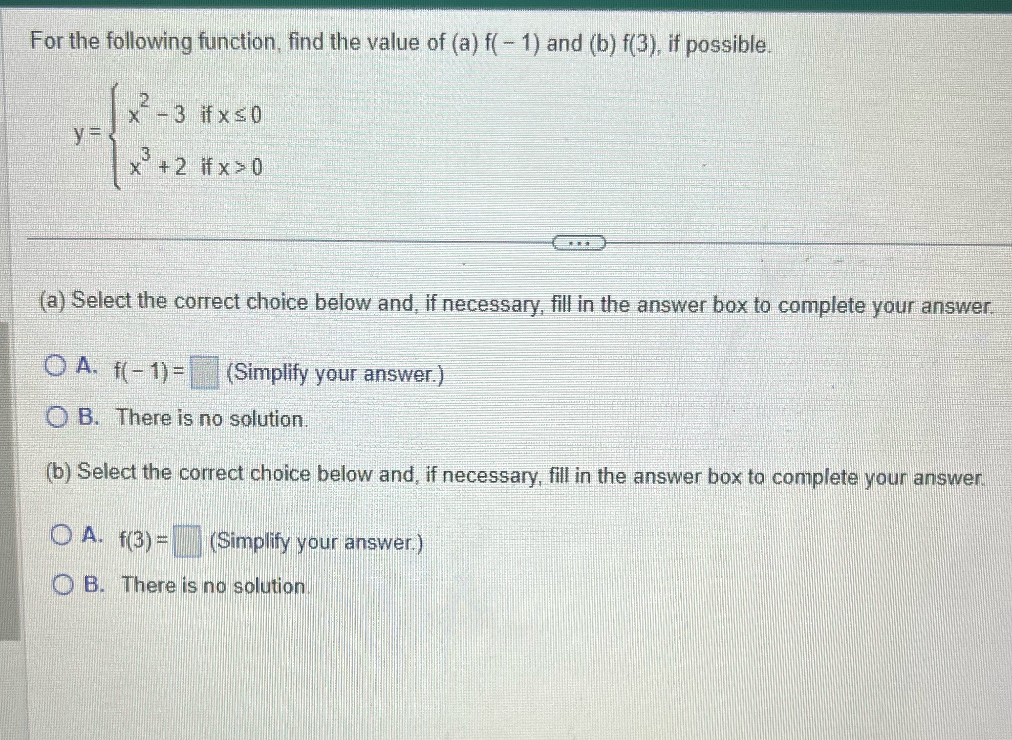 For the following function, find the value of (a)
