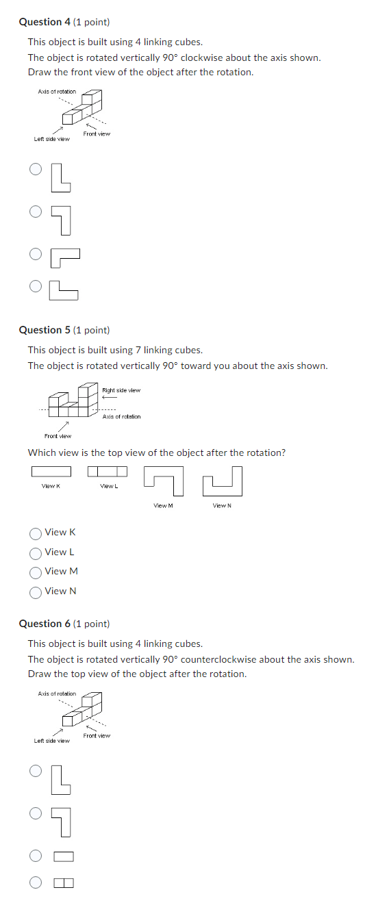 Question 1 (1 point) This object is built using 4