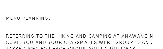 MENU PLANNING : REFERRING TO THE HIKING AND