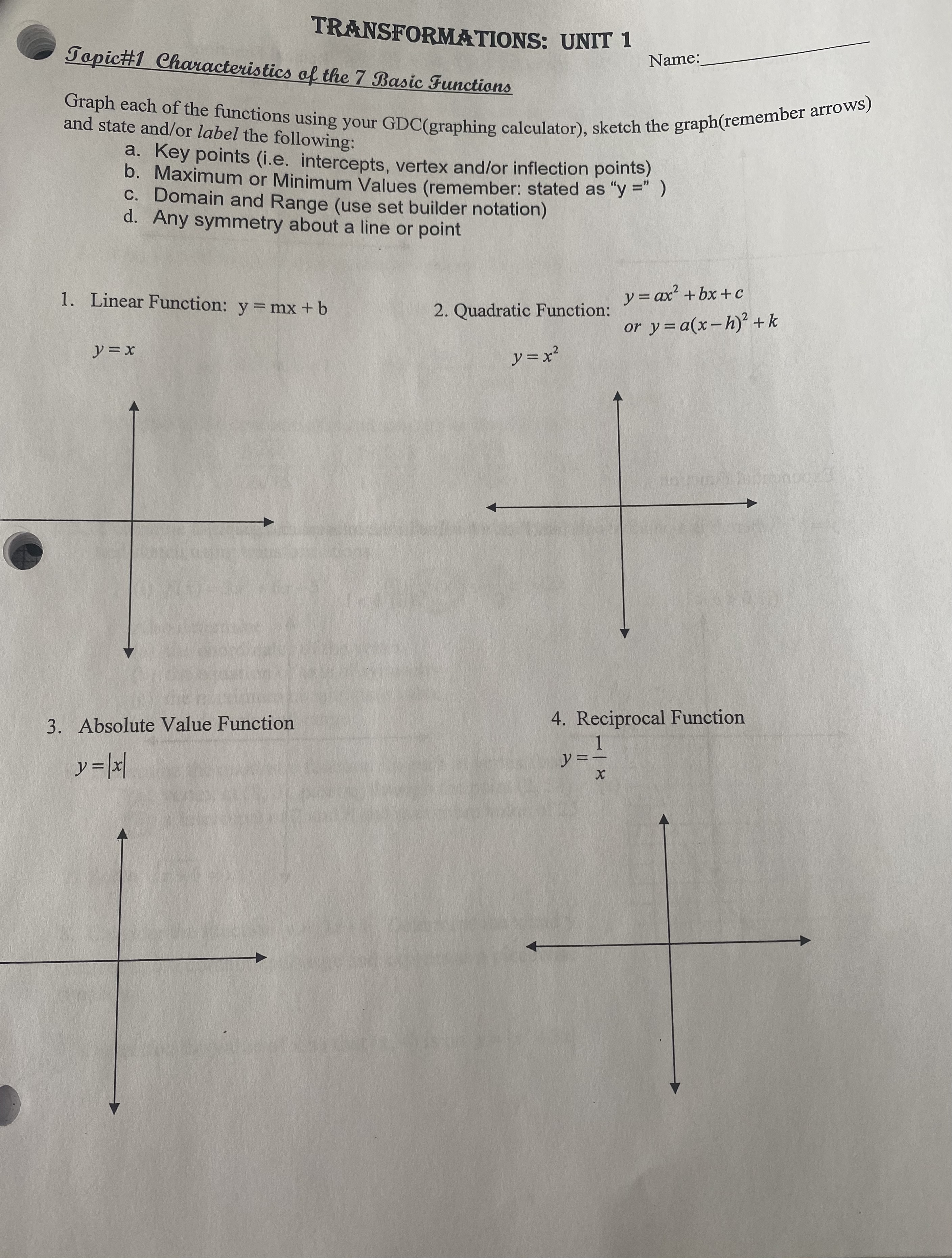 Graph these functions and state or label the