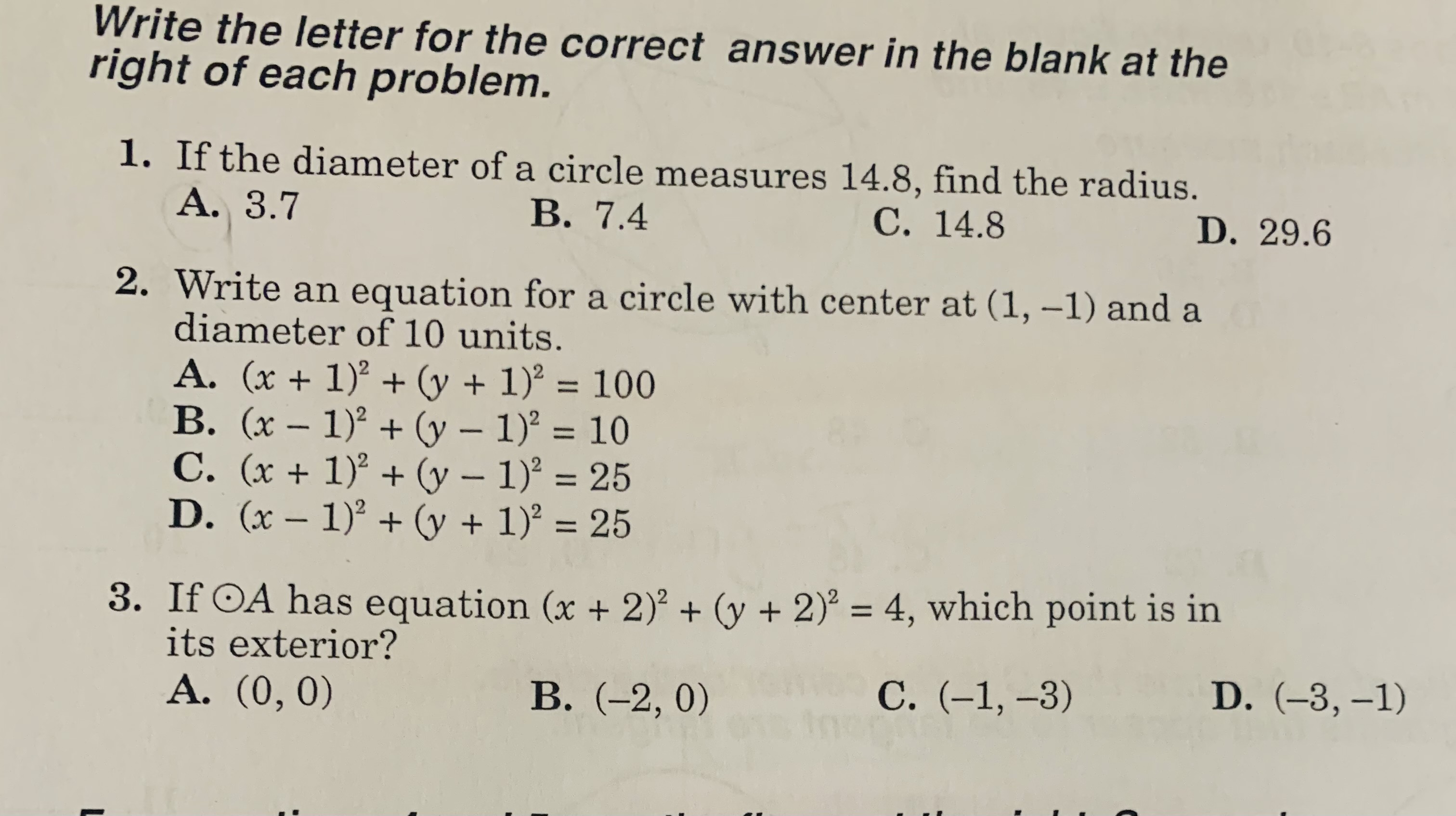 hello, questions 1,2,3 will all be on my test