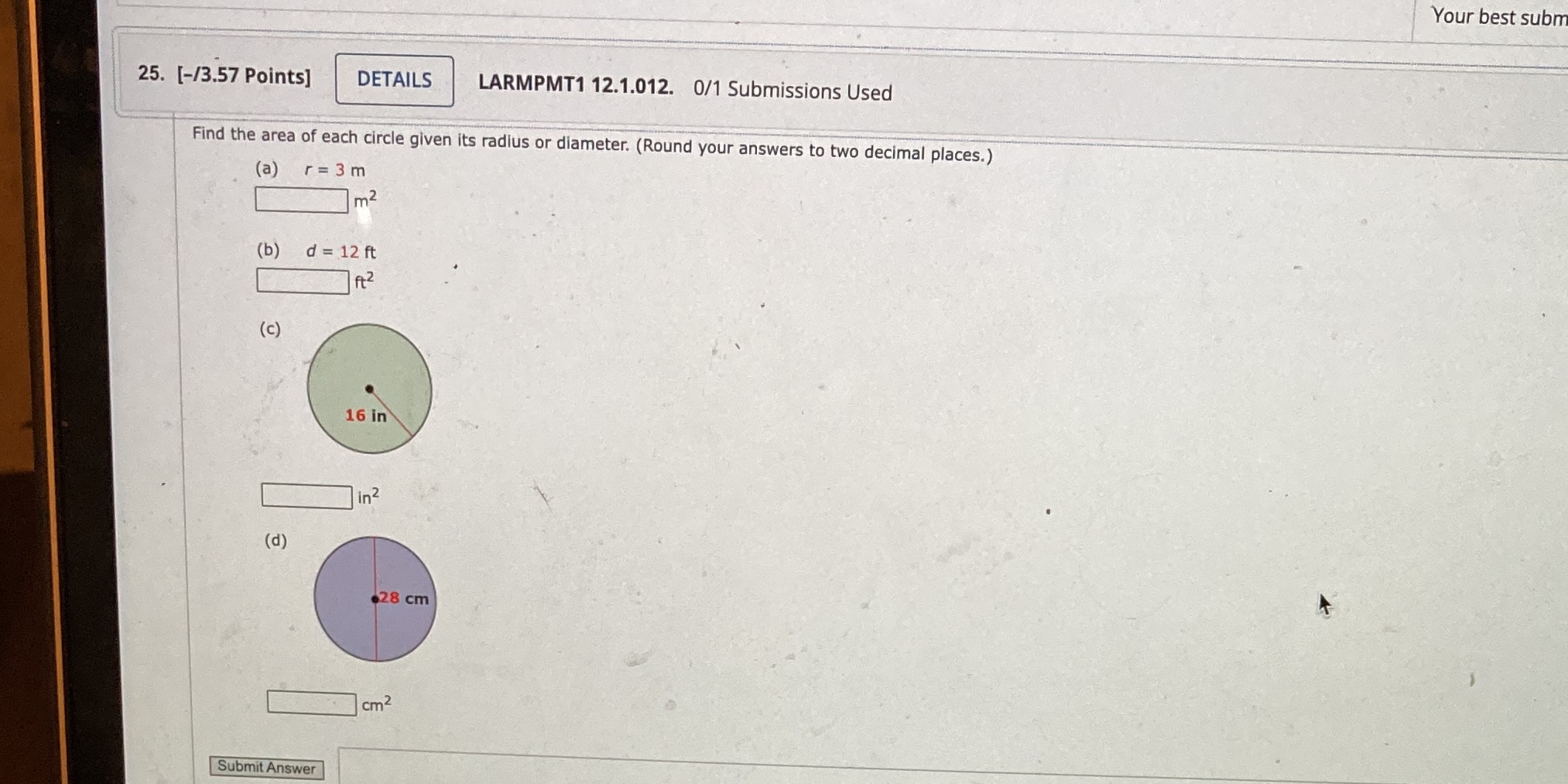 Your best subm 25. [-/3.57 Points] DETAILS