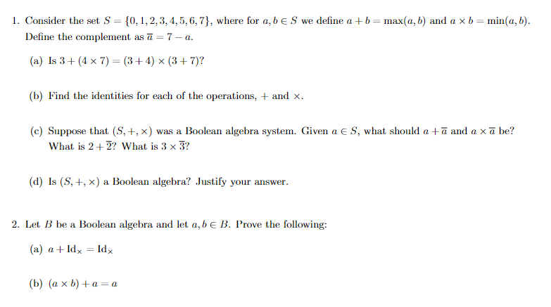 1. Consider the set S = {0, 1, 2, 3, 4,5, 6, 7},