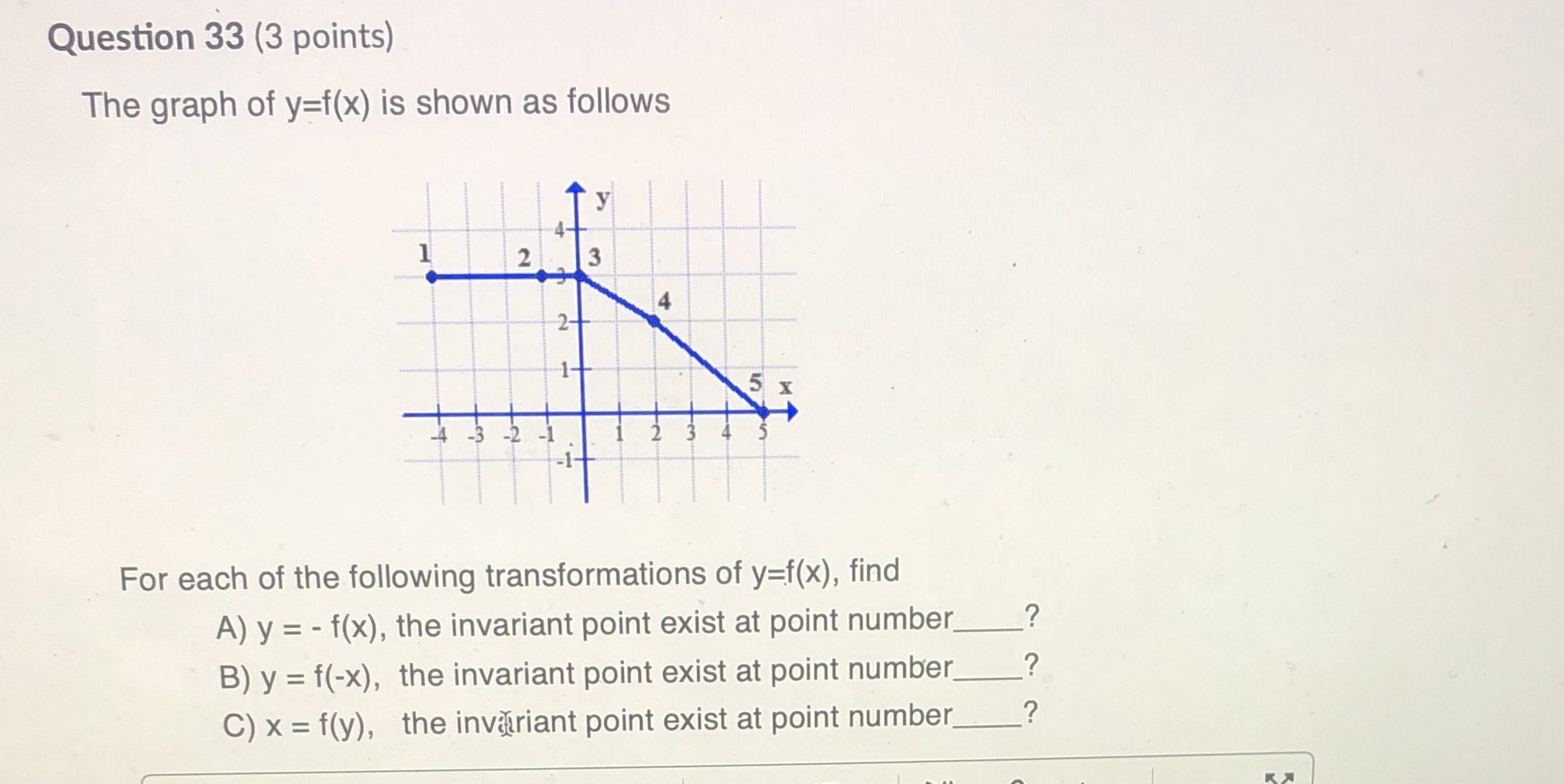 Question 33 (3 points) The graph of y=f(x) is