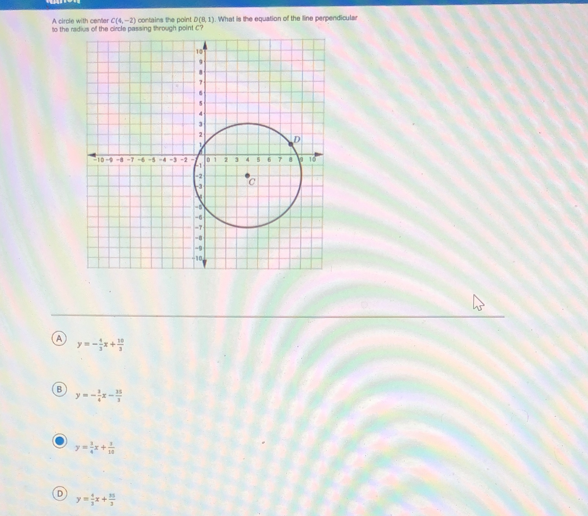 A circle with center C(4, -2) contains the point