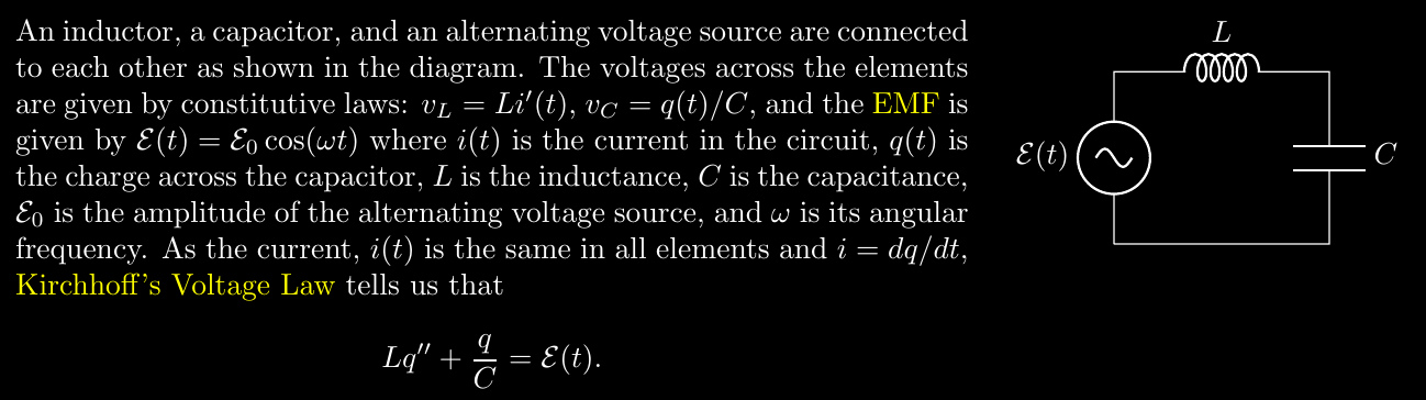 An inductor, a capacitor, and an alternating