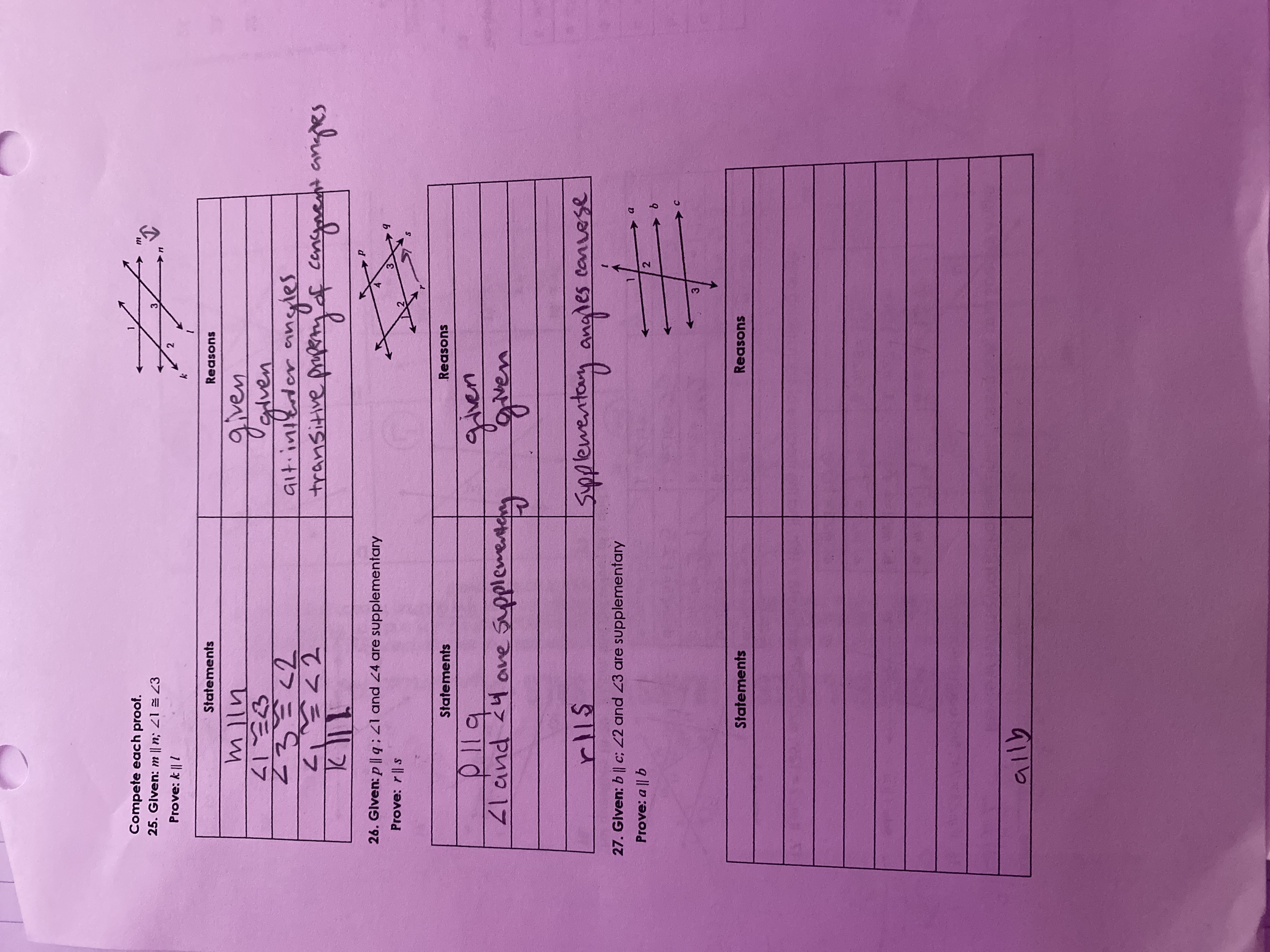 Compete each proof. 25. Given: m |In; 41 = 43