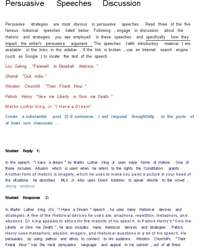 Persuasive Speeches Discussion Persuasive