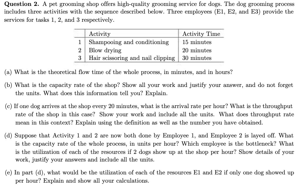 Question 2. A pet grooming shop offers