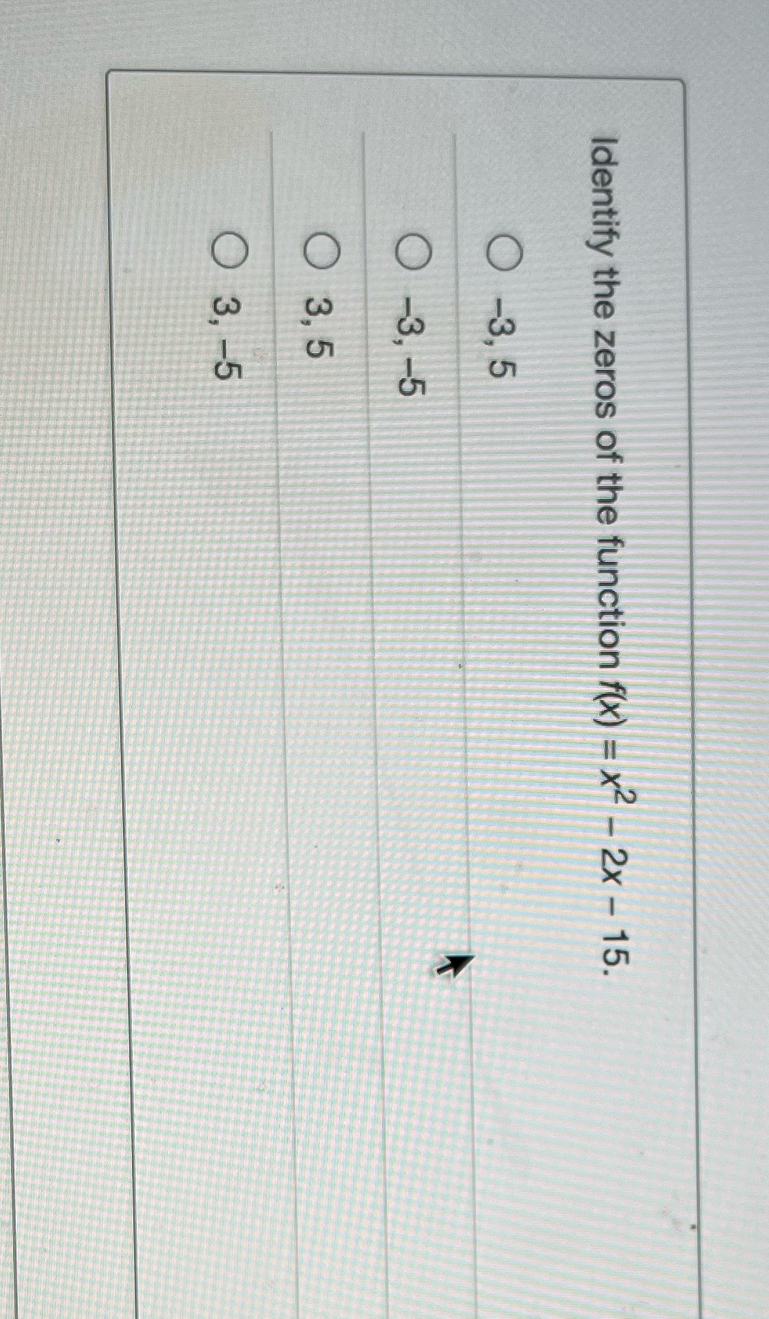 Identify the zeros of the function f(x) = x2 - 2x