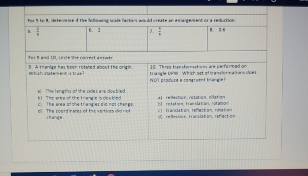 5 to 8 determine if the following scale factors