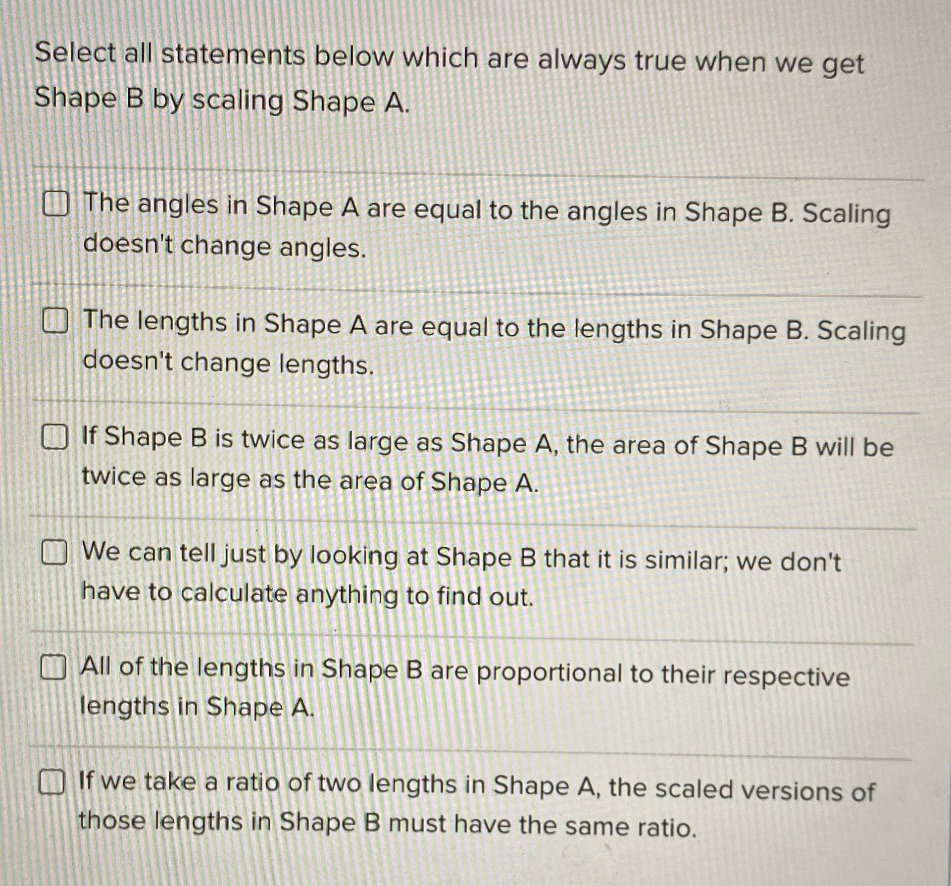 Select all statements below which are always true