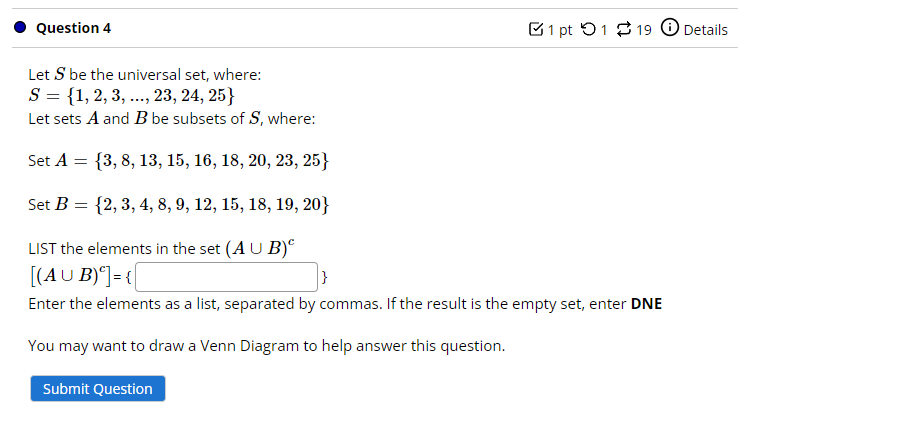 O Question-l B 1 pt 01 B '19 G) Details Let S be