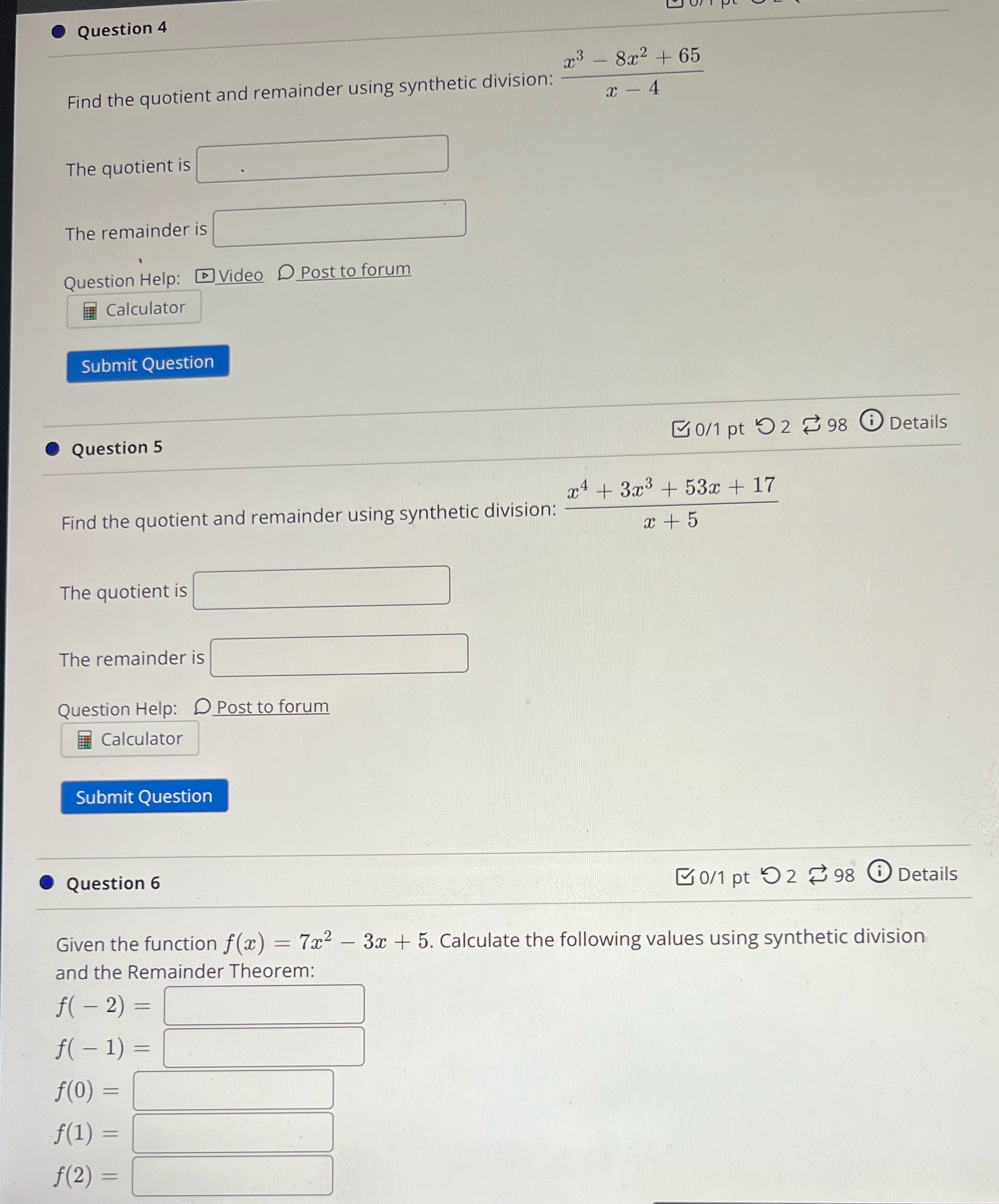 Need help with questions 4,5,6 Question 4 23 -