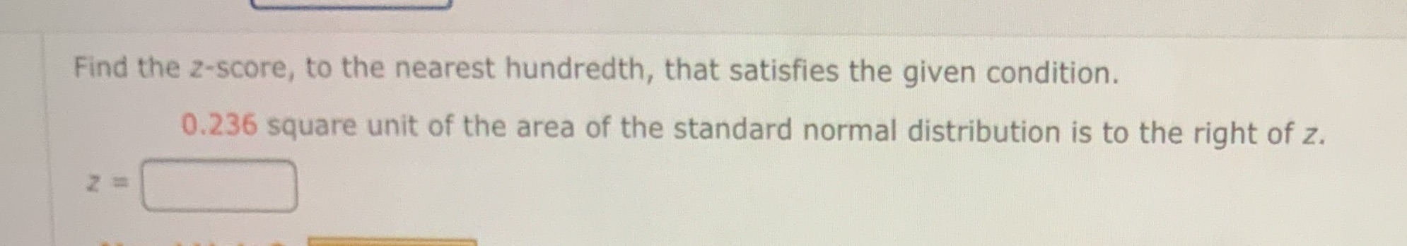 Find the z-score, to the nearest hundredth, that