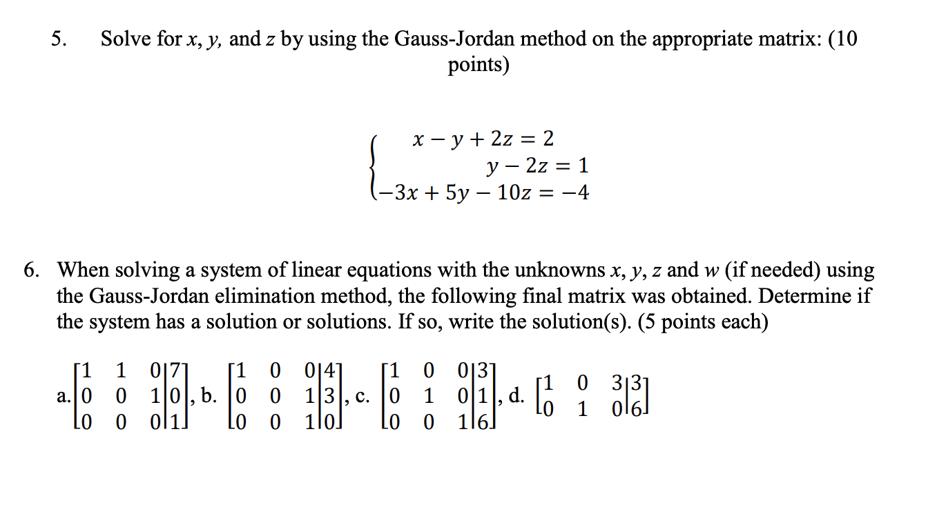 Please answer 5 & 6 5. Solve for x, y, and z by
