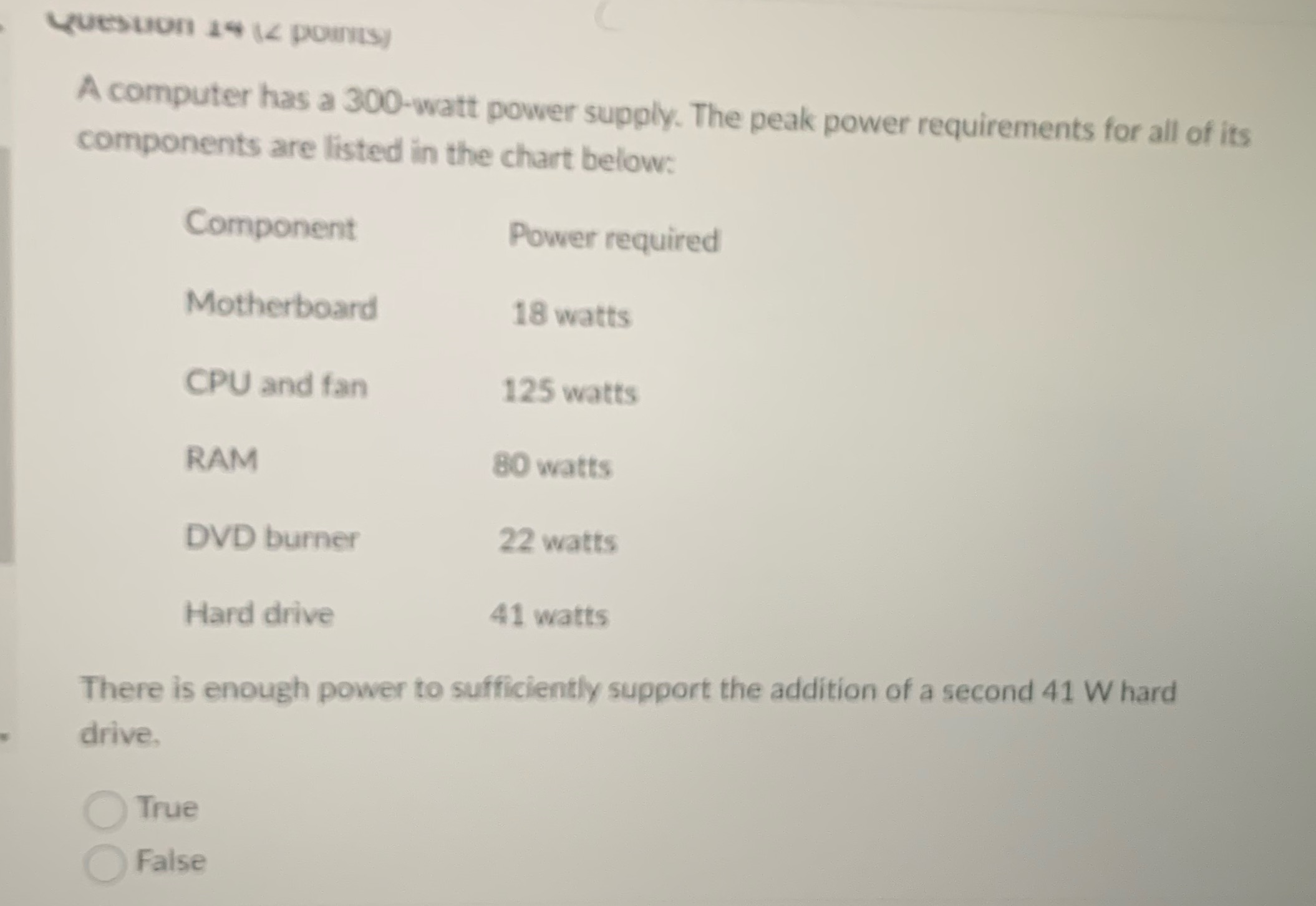 Quesuon 14 12 points A computer has a 300-watt