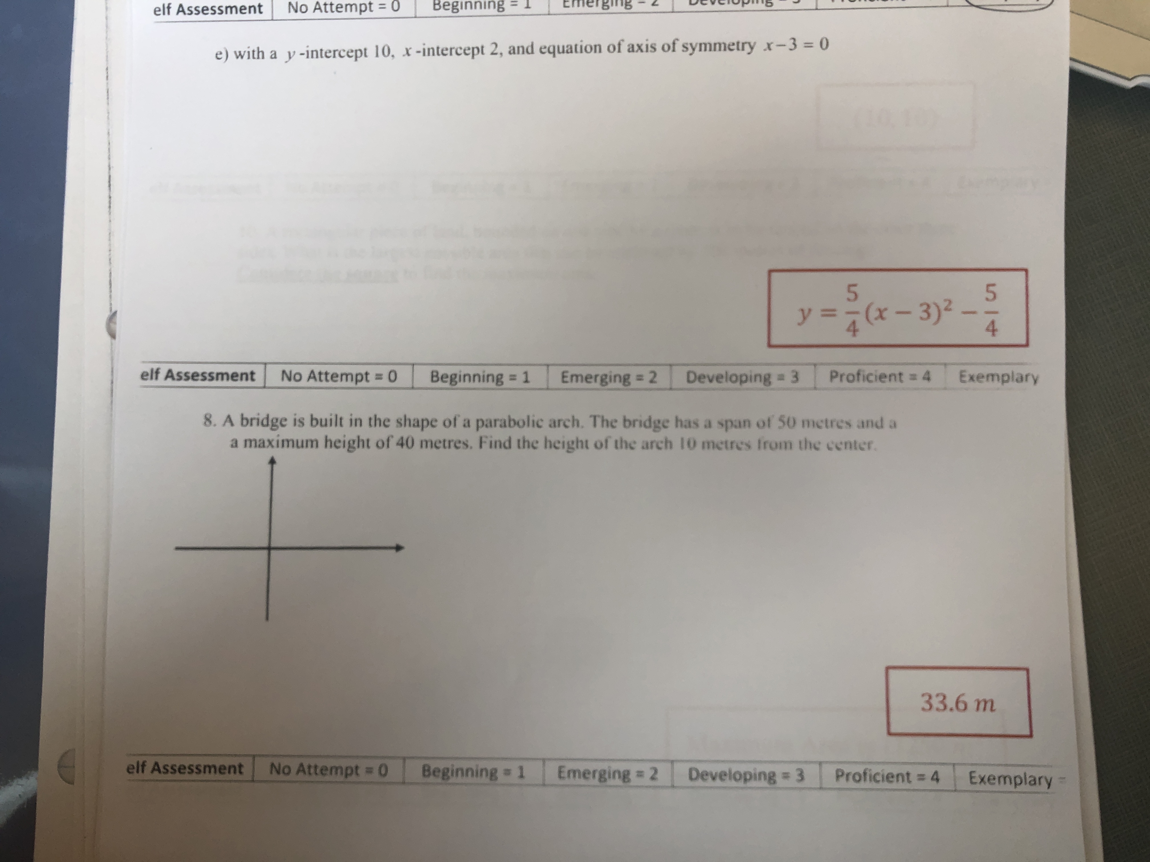 elf Assessment No Attempt e) with a y -intercept