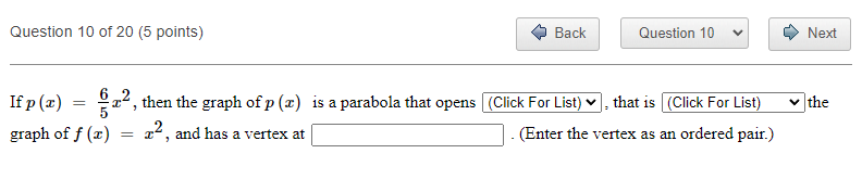 Question 9 of 20 (5 points) Back Find the inverse