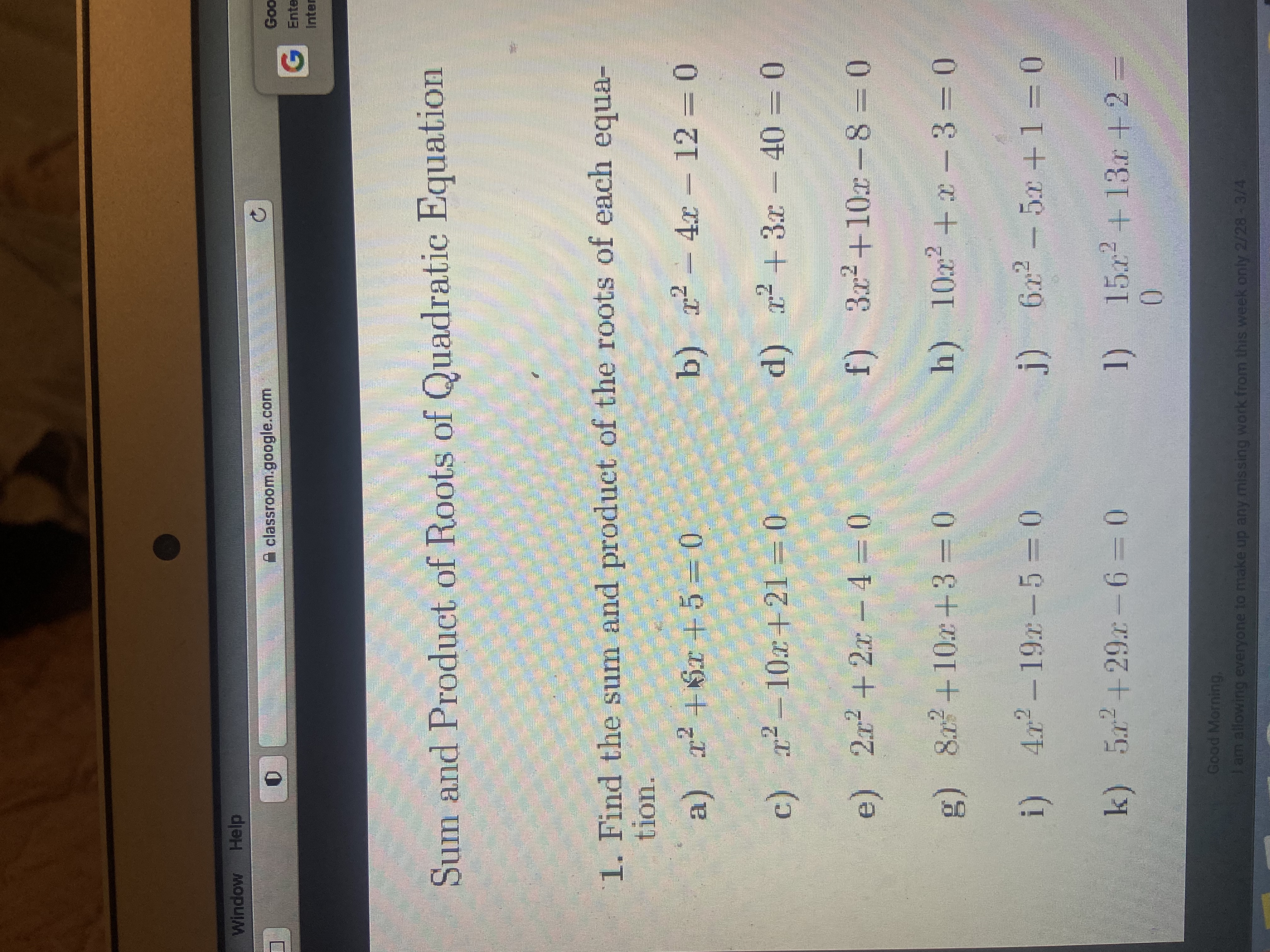 Window Help 0 classroom.google.com Go G Ent Inte