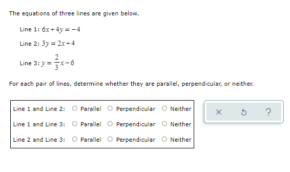 The equations of three lines are given below.