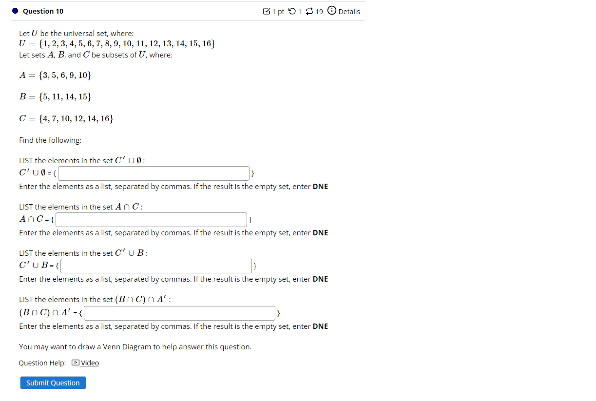 0 Question 10 31m 01 5319 Details Let U be the