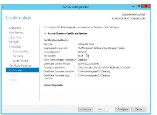 AD CS Configuration DESTINATION SERVER