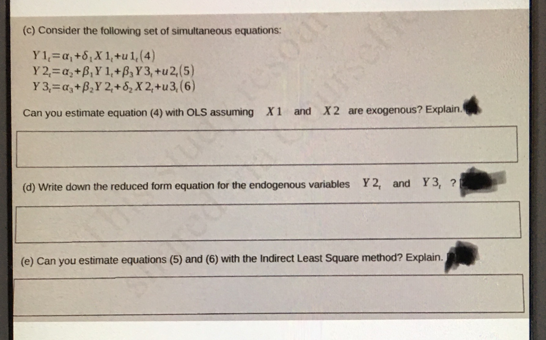 (c) Consider the following set of simultaneous