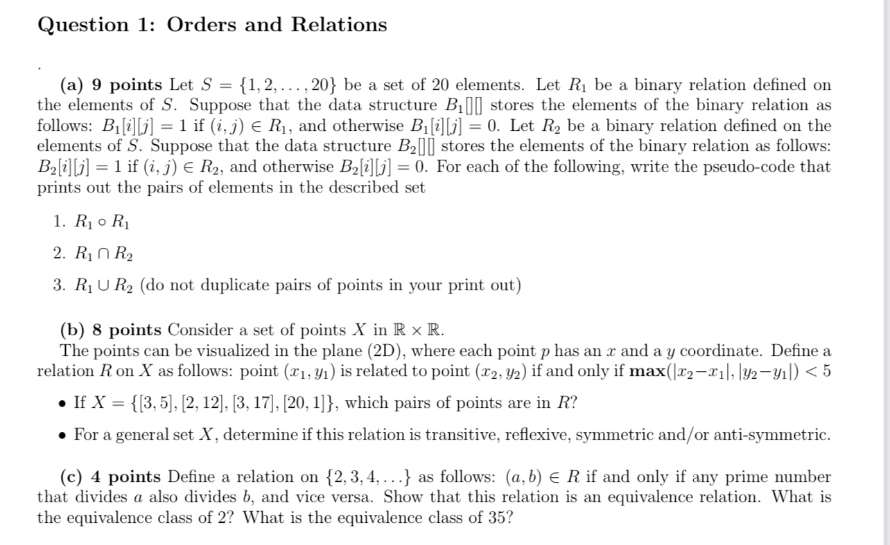 Question 1: Orders and Relations (a) 9 points Let