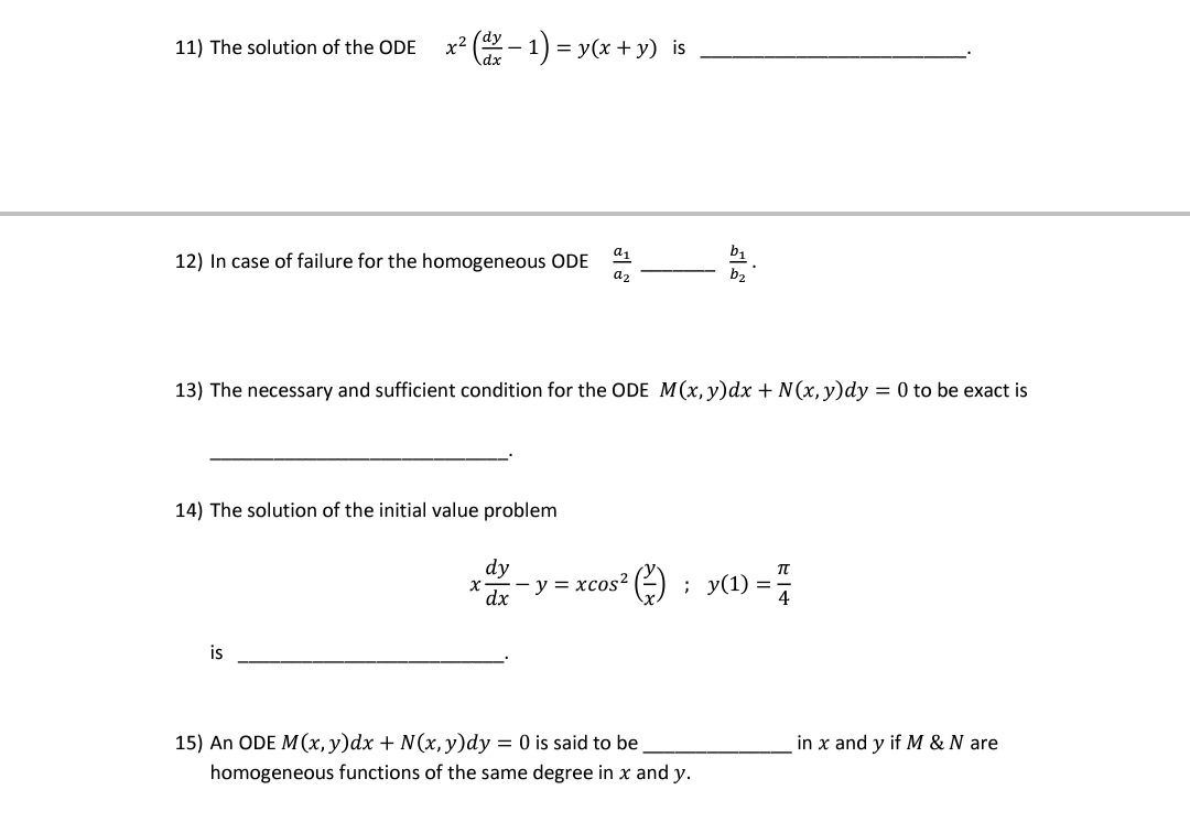 Physics mcqs 11) The solution of the ODE x2 (24 -