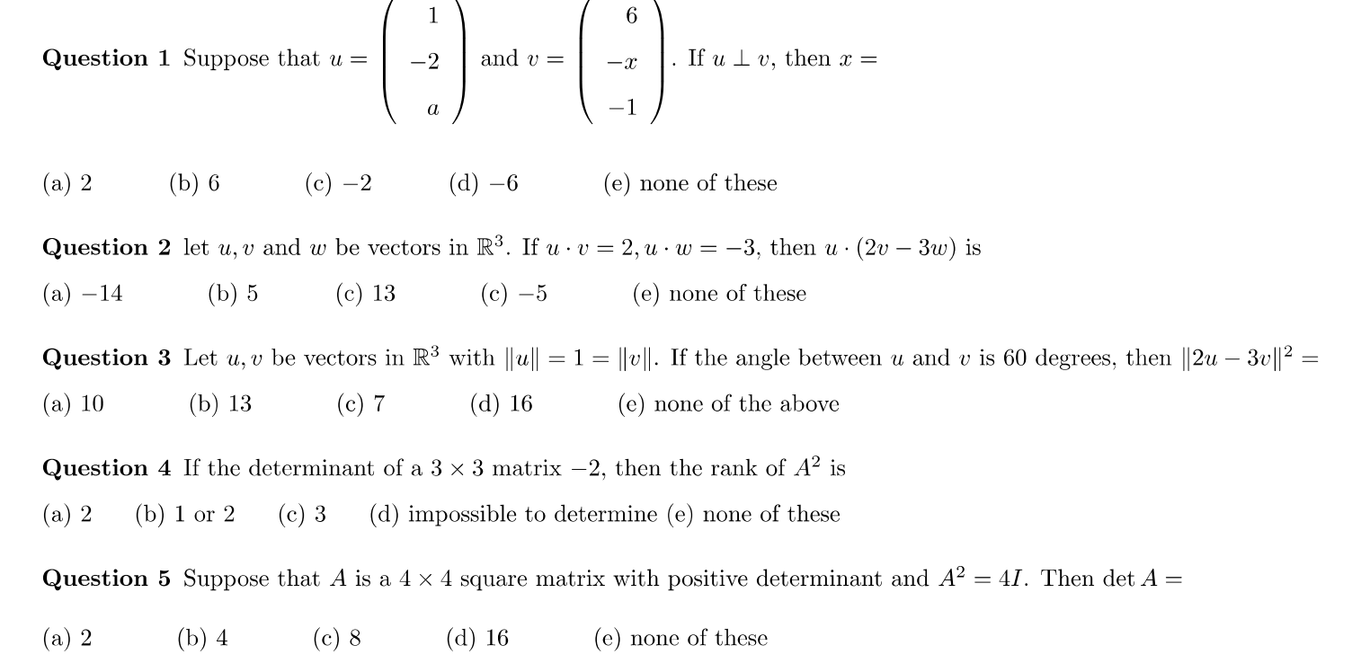 1 6 Question 1 Suppose that u 2 _2 and v : _;.3 .