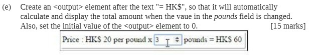 (e) Create an element after the text "= HK$", so