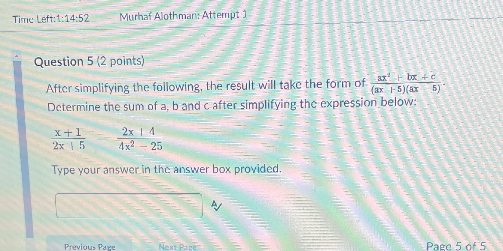 Time Left:1:14:52 Murhaf Alothman: Attempt 1