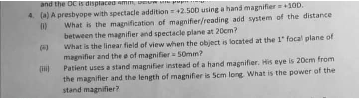 and the OC is displaced 4mm, Delow Is pup! 4. (a)