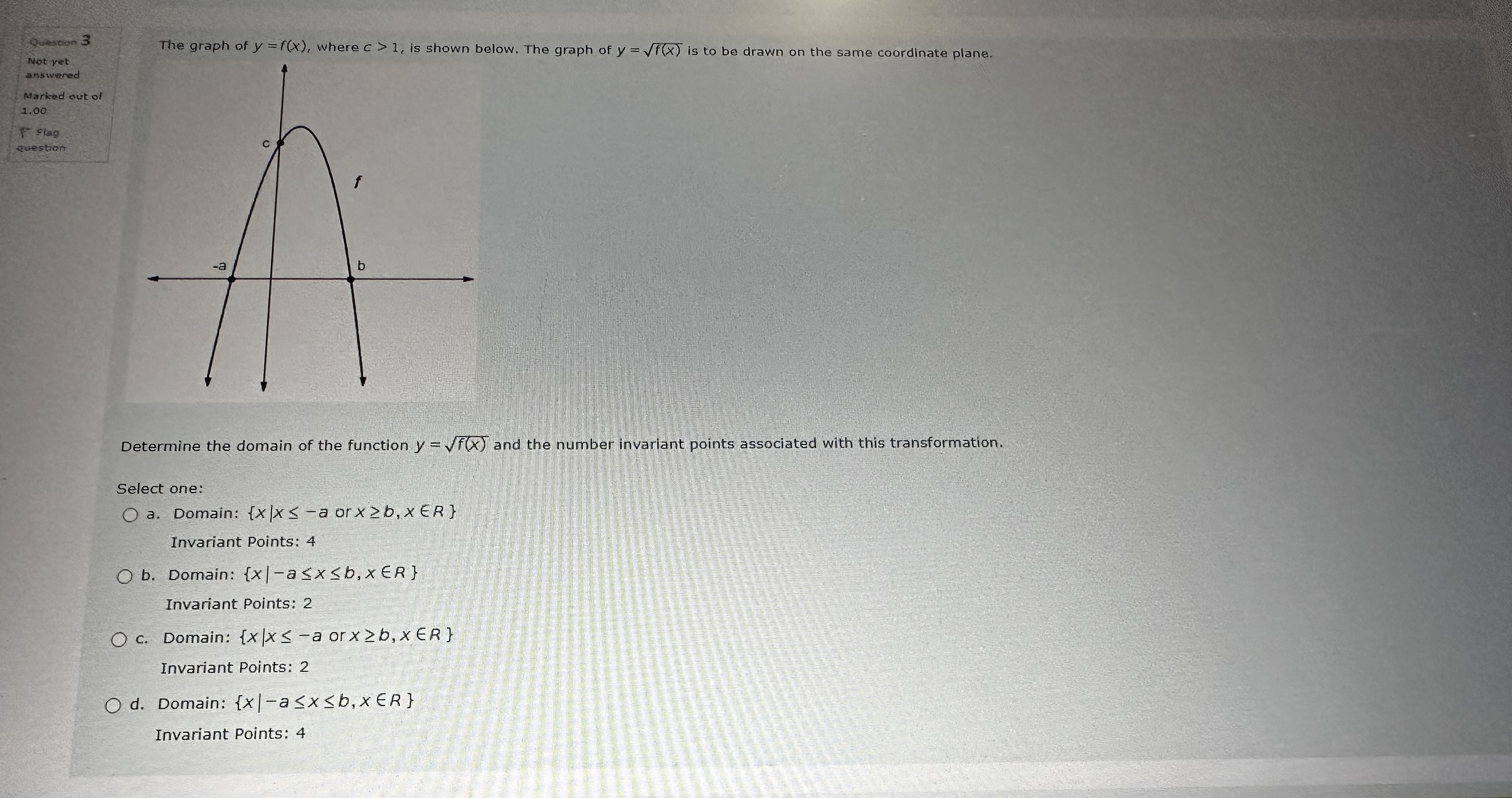 Question 3 Not yet The graph of y = f(X), where c