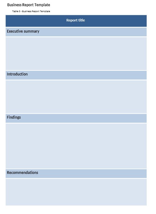 Business Report Template Table 6 - Business
