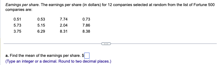 Earnings per share. The earnings per share (in