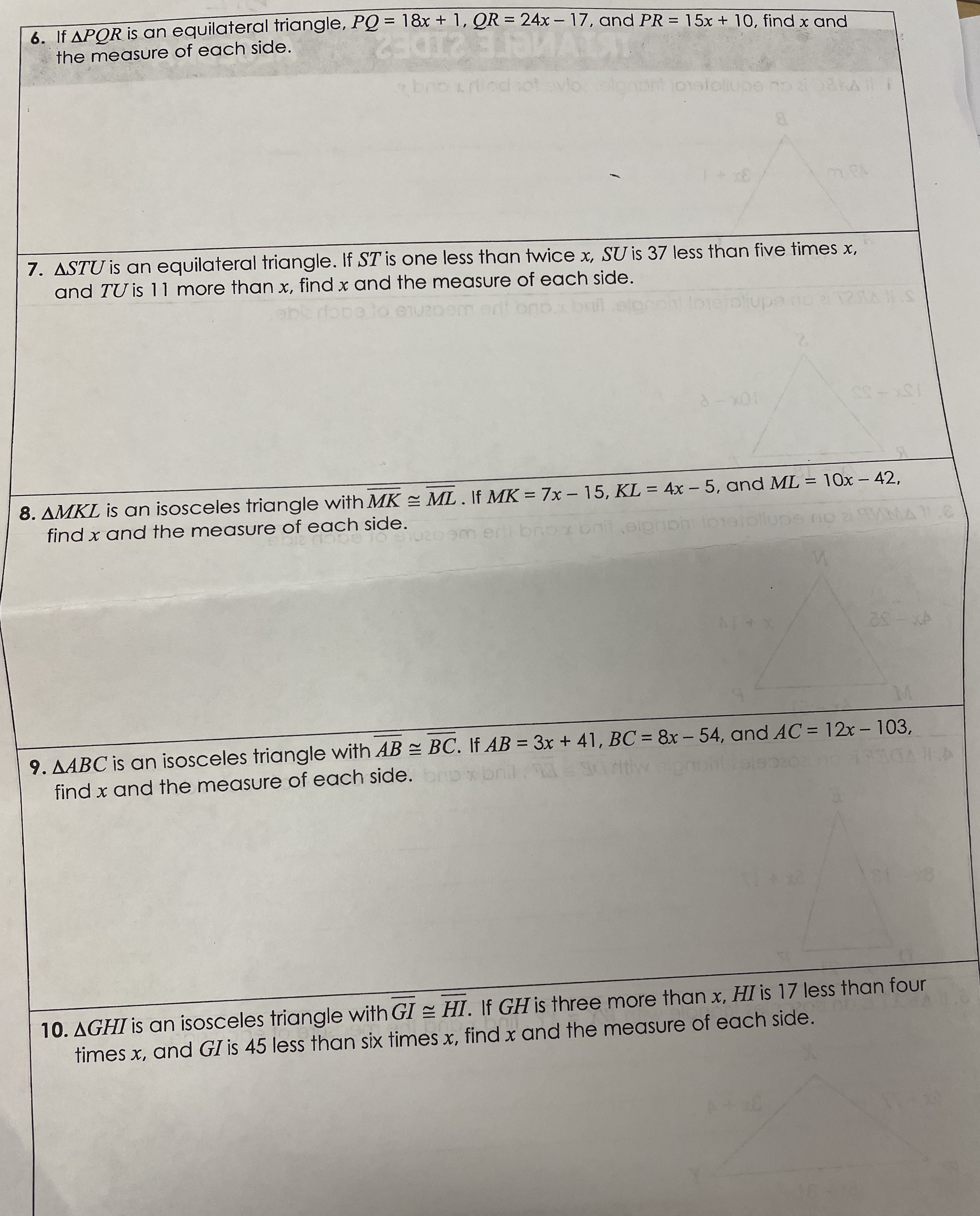 6. If APOR is an equilateral triangle, PQ = 18x +